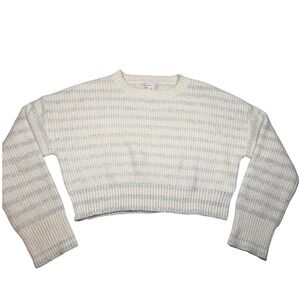 Sincerely Jules Cream Gray Stripe Knit Sweater Cozy Relaxed Womens Medium Crop